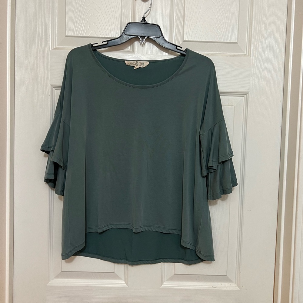 Pink Rose Shirt with flutter Sleeves Size L